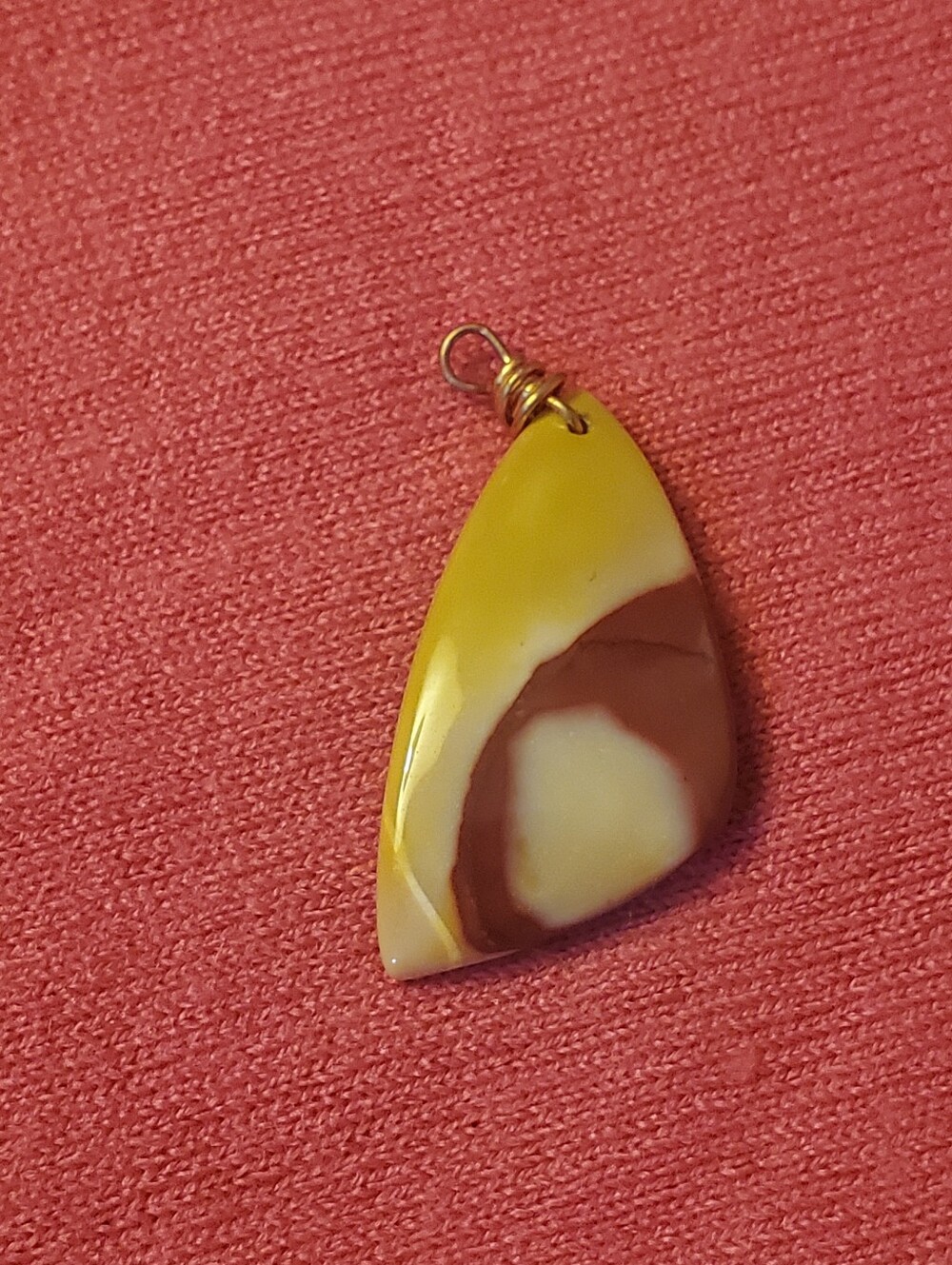 Handmade Mookaite Jasper Pendant – Brass Wire Wrapped (1.5")